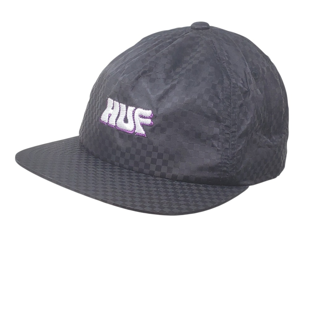 HUF Headwear Black Checkerboard Nylon Snapback Baseball Cap Skate Hat Worldwide
